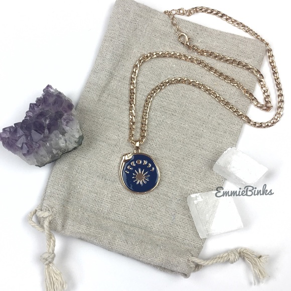 LAST 1 New Gold Plated Ouroboros Moon Phase Enamel Pendant Necklace - Gold Blue - Picture 3 of 13